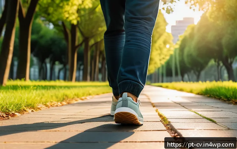 생체 반응 자기 조절법과 자아 실현 - A serene image of a young adult practicing mindful walking in a lush urban park during early morning...